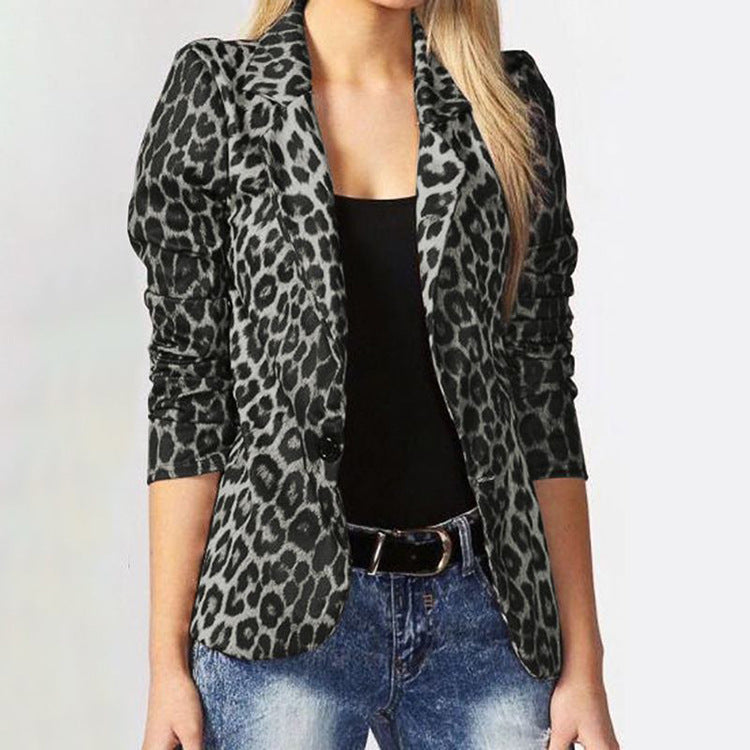 Damen Elegante Leopard-Muster Blazerjacke mit tailliertem Schnitt Krohn-e