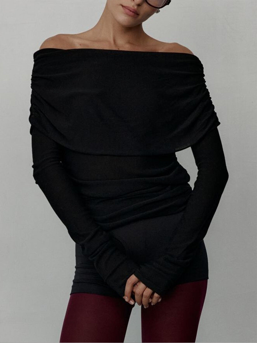 Damen Elegantes Off-Shoulder Oberteil mit geschmeidiger Textur und ausgestellten Ärmeln Krohn-e