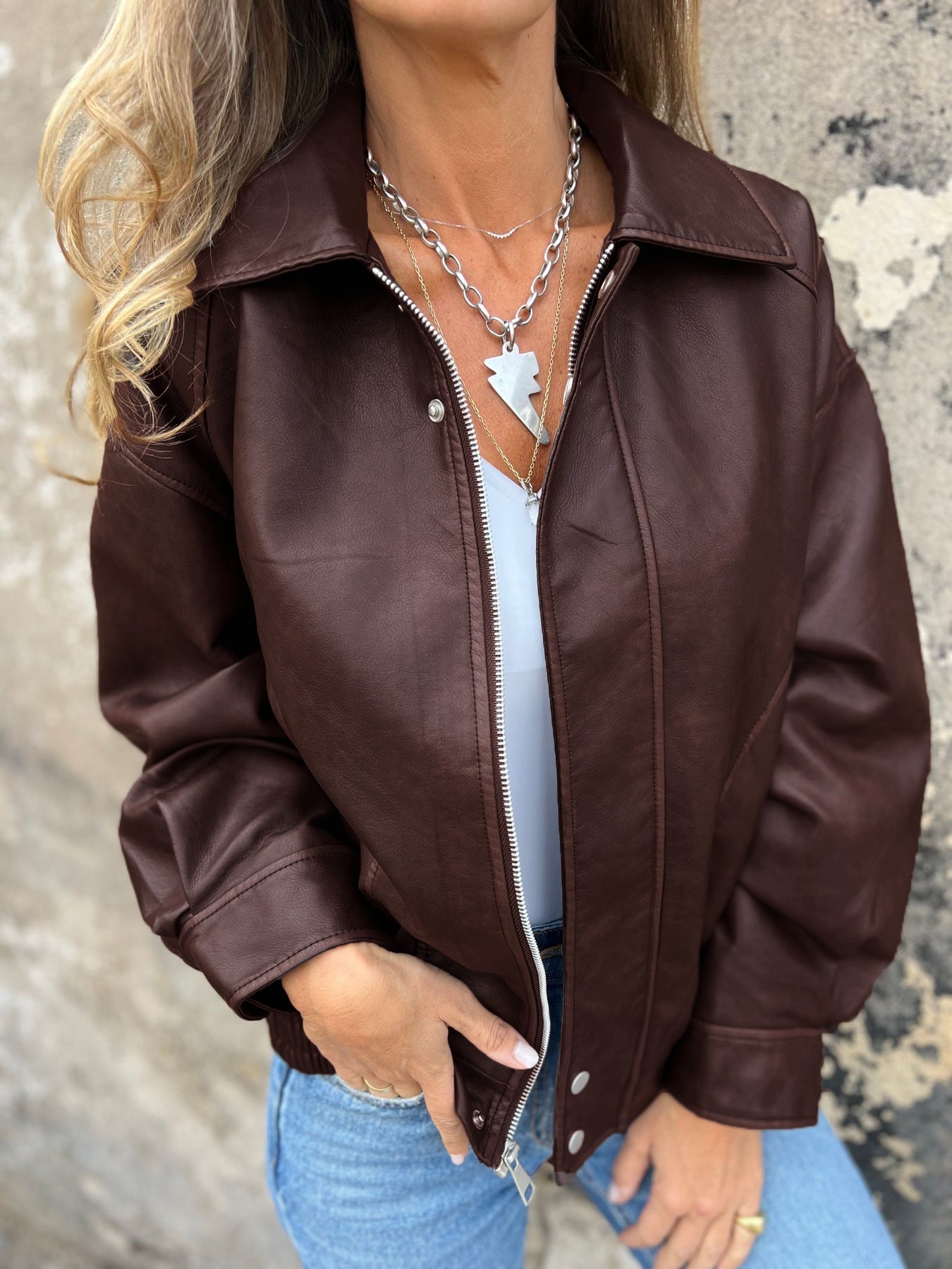 Krohn-e | Lockere Pu-Motorrad Bomberjacke