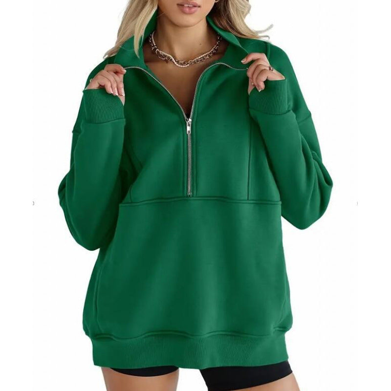 Damen Sweatshirt mit halbem Reißverschluss und oversized Schnitt Krohn-e