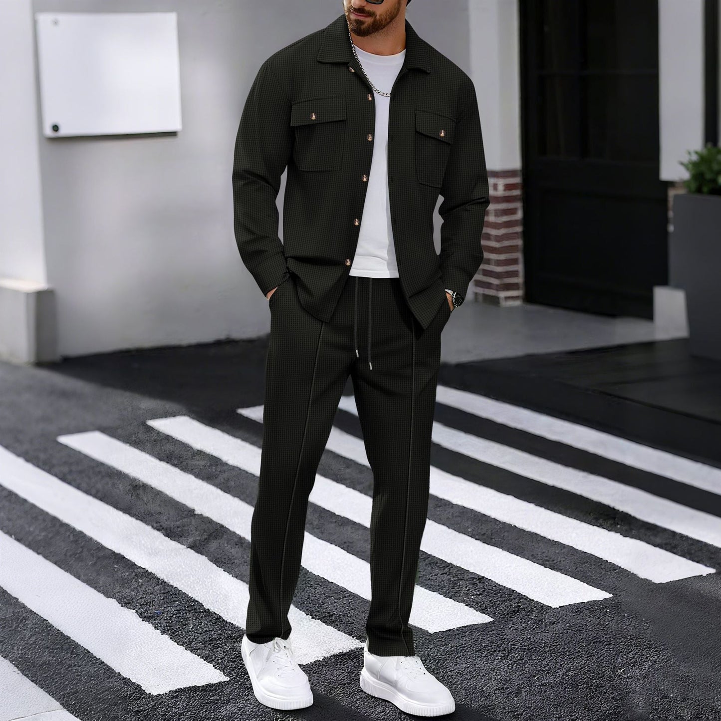 Herren modisches Freizeit-Set mit strukturierter Jacke und bequemen Hosen Krohn-e