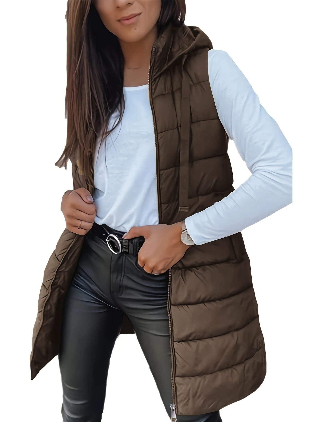 Damen Stylische gesteppte Weste mit Kapuze und langen Schnitt Krohn-e