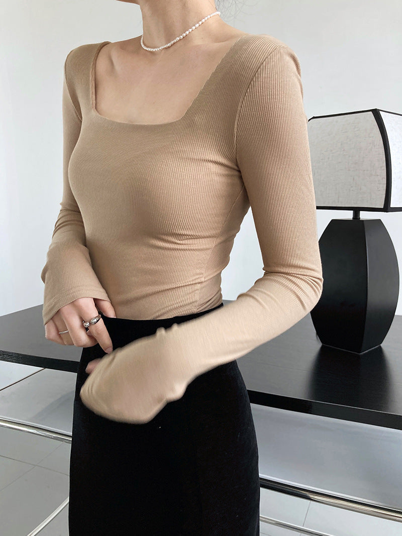 Fudus Damen Langarm T-Shirt mit quadratischem Ausschnitt