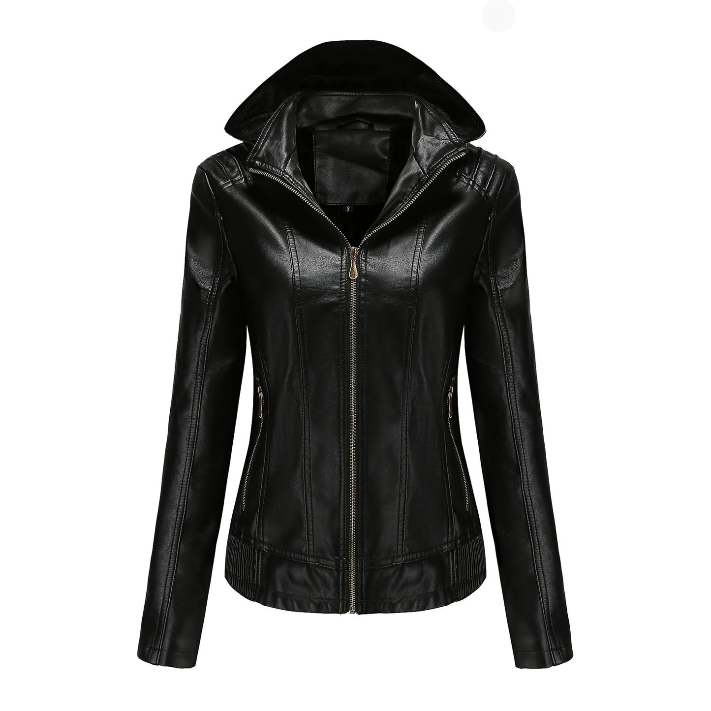 Damen stilvolle Kunstlederjacke mit hochabschließendem Kragen und elastischen Bündchen Krohn-e