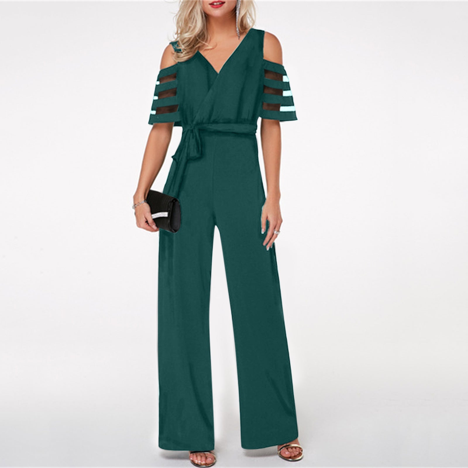 Damen Eleganter Jumpsuit mit transparenten Ärmel-Details und Taillengürtel Krohn-e