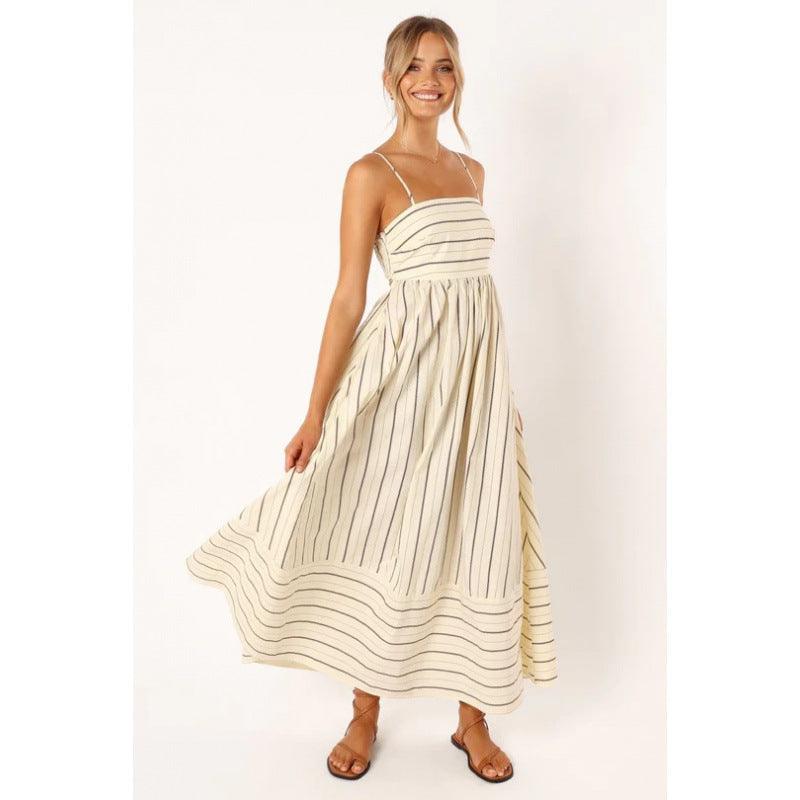 Damen Maxikleid mit feinen Streifen und elastischem Taillenbund Krohn-e