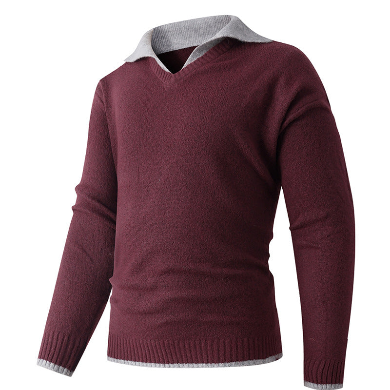 Herren V-Ausschnitt Pullover mit Hemdkragen und feiner Struktur Krohn-e