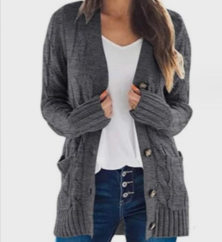 Damen Strickjacke mit Kabelmustern und großen Knöpfen Krohn-e