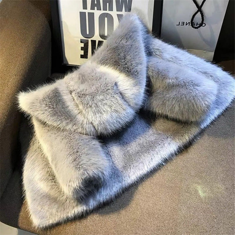 Damen Elegante Kunstfelljacke mit voluminösem Kragen und Schalkragen Krohn-e
