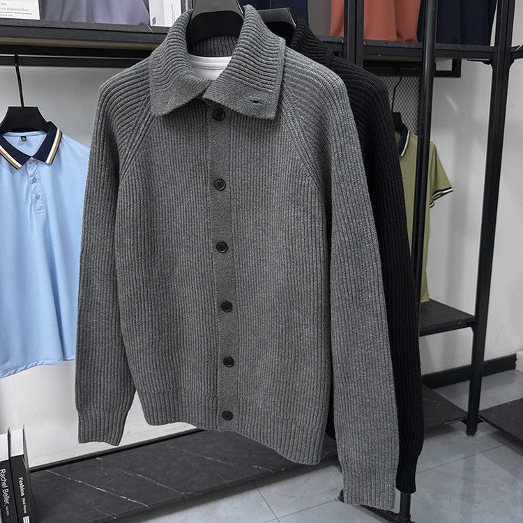 Herren Strickjacke mit weichem Rippstrickmuster und Button-Down-Kragen Krohn-e