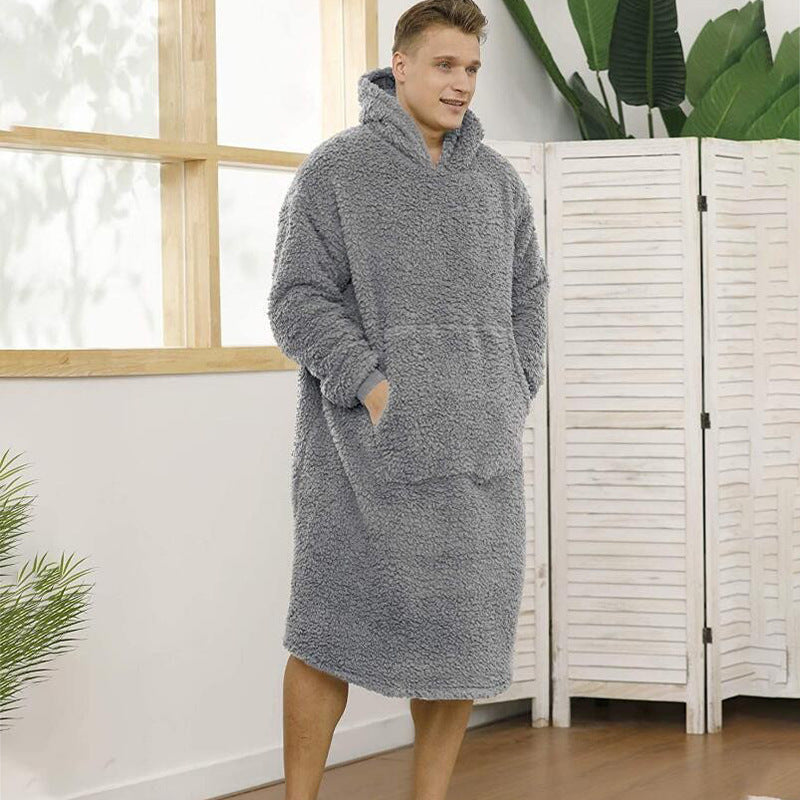 Herren Kuscheliger Fleece-Bademantel mit Kapuze und Taschen Krohn-e