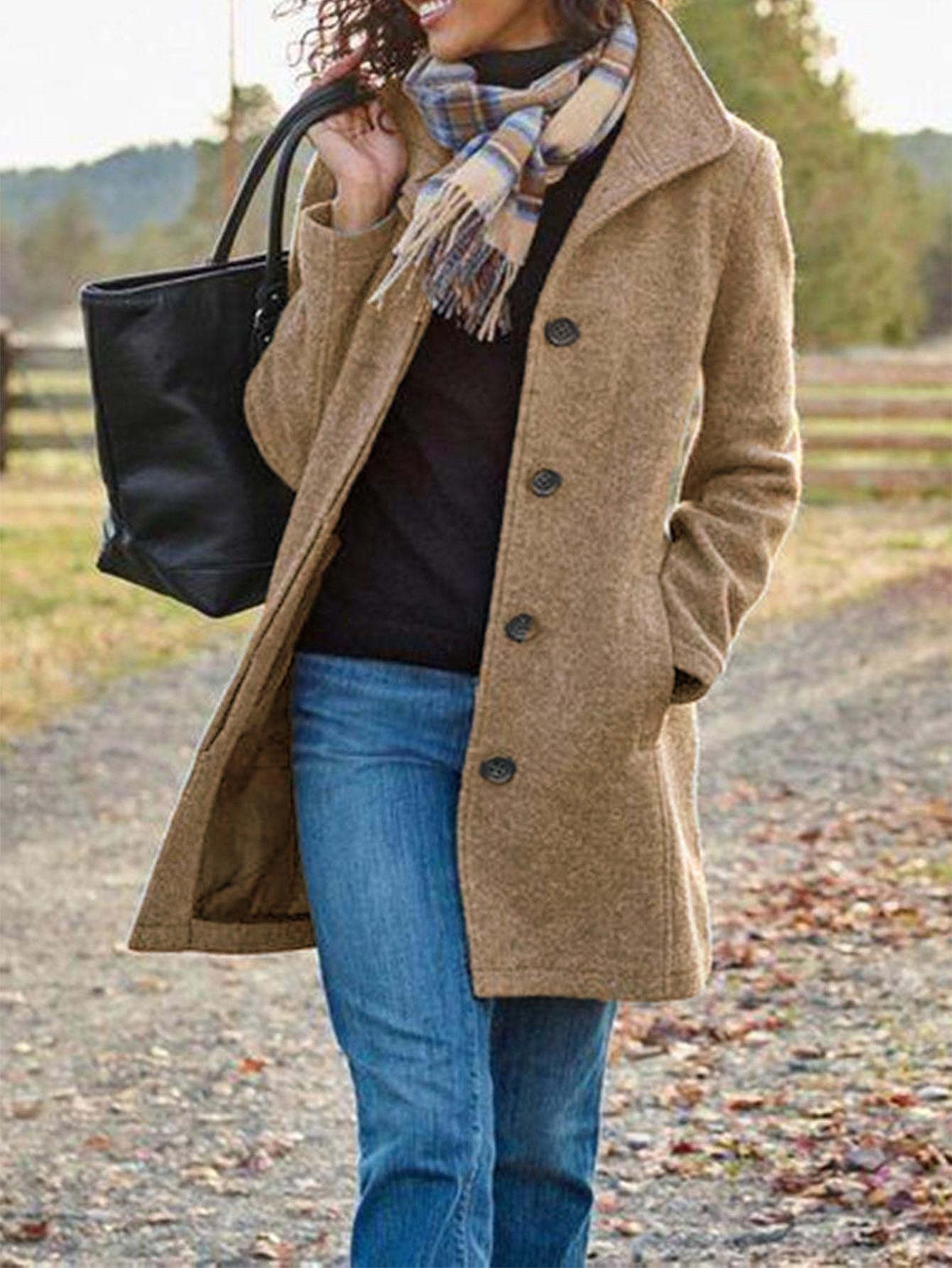 Damen Eleganter Wollmantel mit praktischen Taschen und klassischem Revers Krohn-e