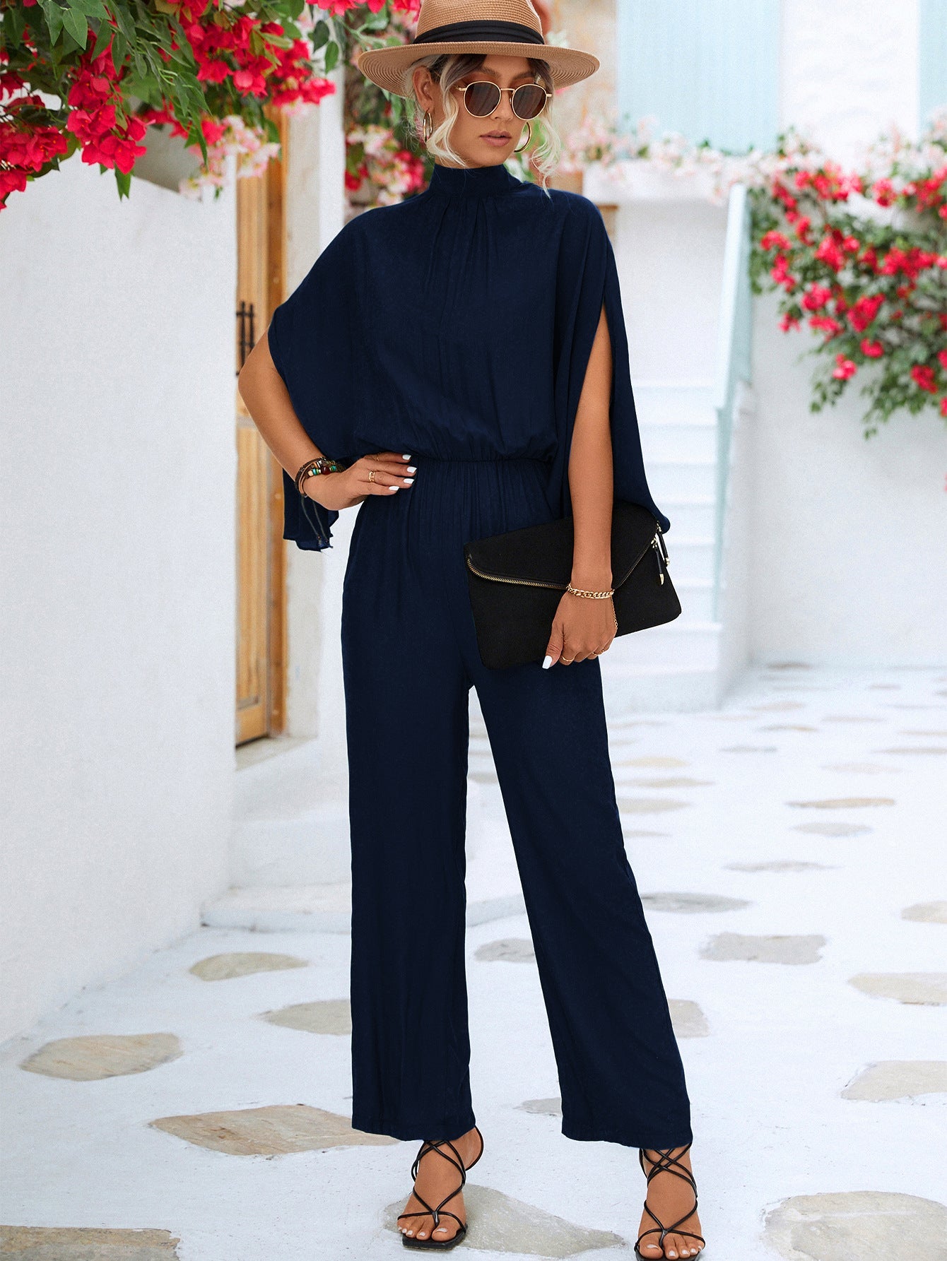 Damen Jumpsuit mit hohem Kragen und fließenden Ärmeln Krohn-e