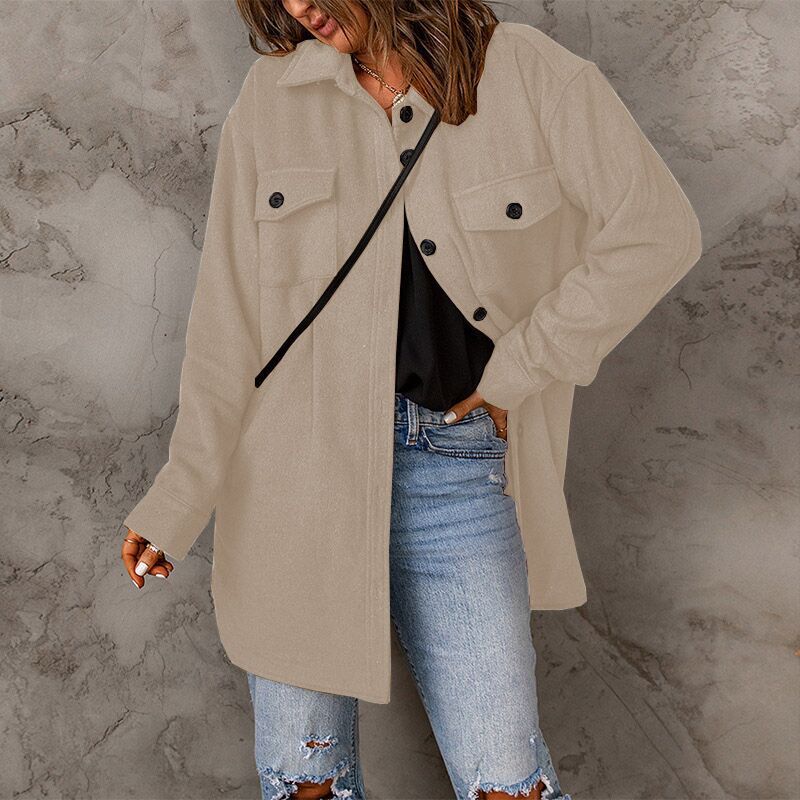 Damen vielseitige Oversize-Hemdjacke mit aufgesetzten Taschen und Knopfverschluss Krohn-e