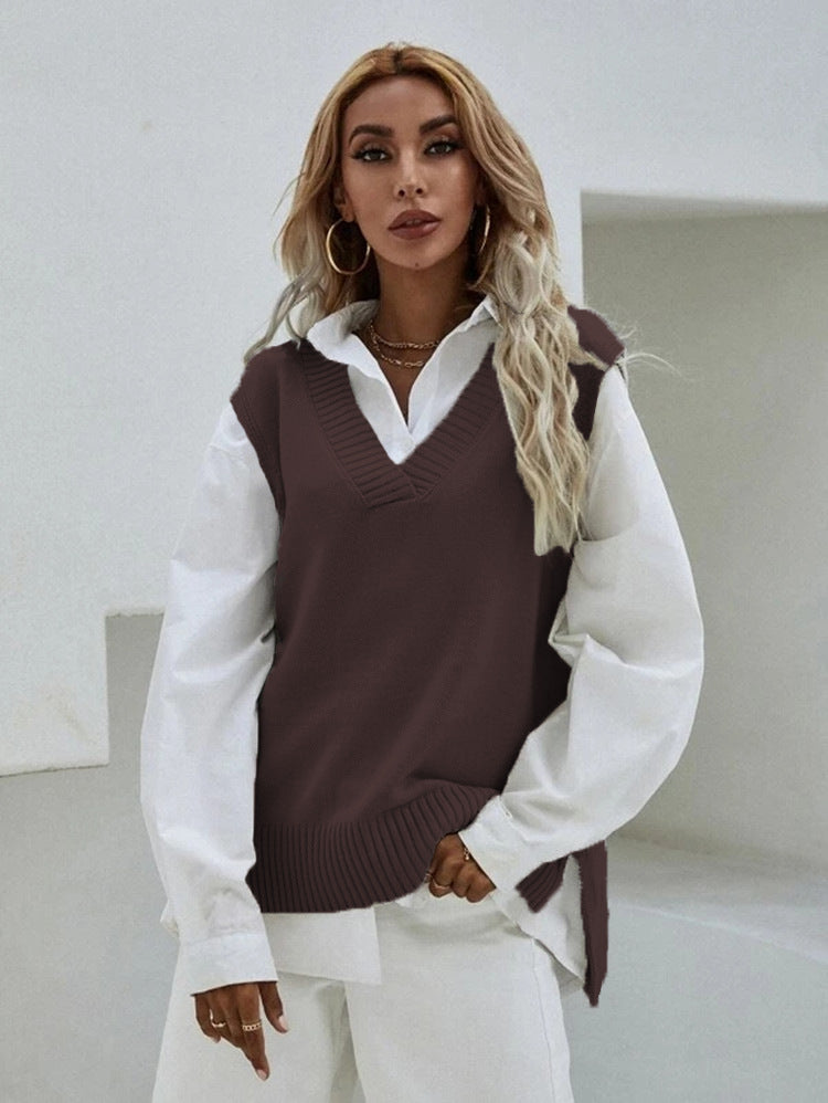 Damen Strickweste mit V-Ausschnitt und eleganter Rippenstruktur Krohn-e