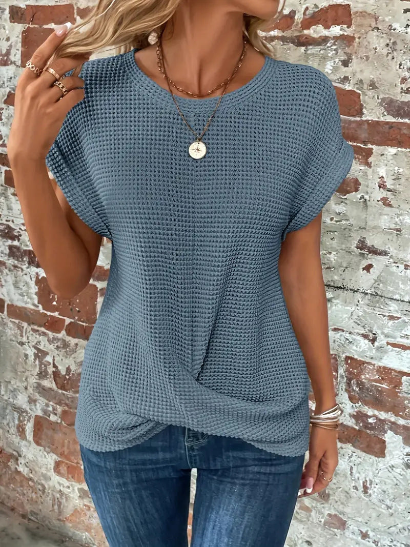 Emma | Damen Waffel-Shirt Kurzarm mit Twist-Saum Rundhals