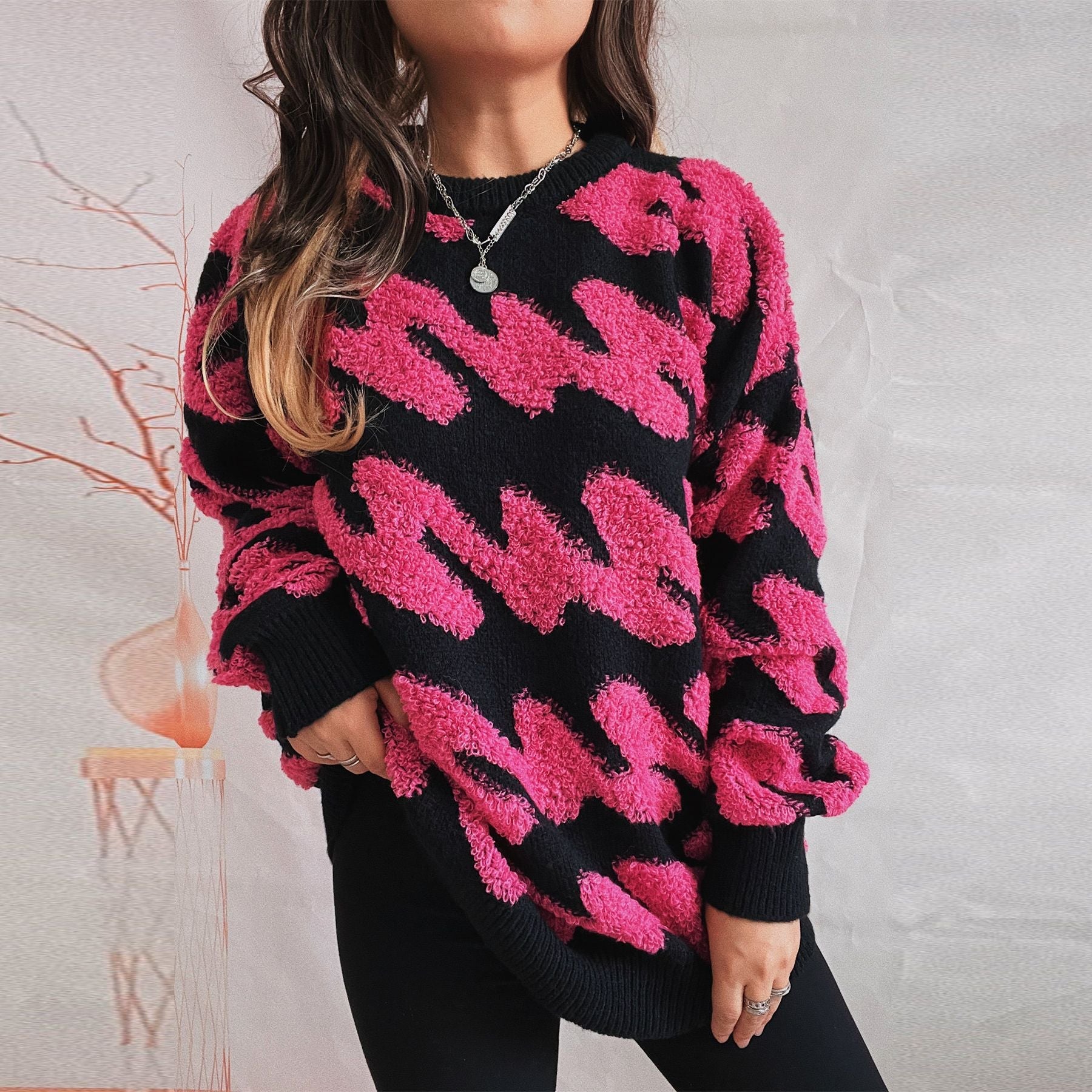 Damen grob strukturiertes Sweatshirt mit kontrastierenden Mustern Krohn-e