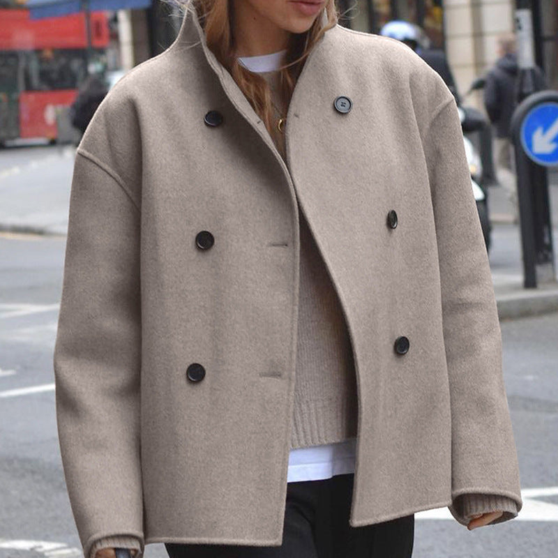 Damen modische Wolljacke mit doppelter Knopfleiste und hohen Kragen Krohn-e