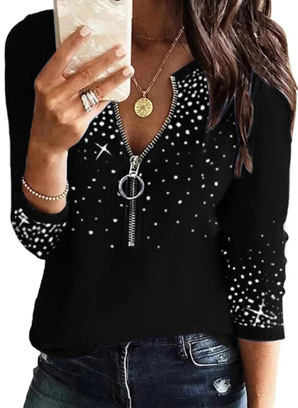 Fudus: Cooles bedrucktes Langarm-Shirt mit Reißverschluss