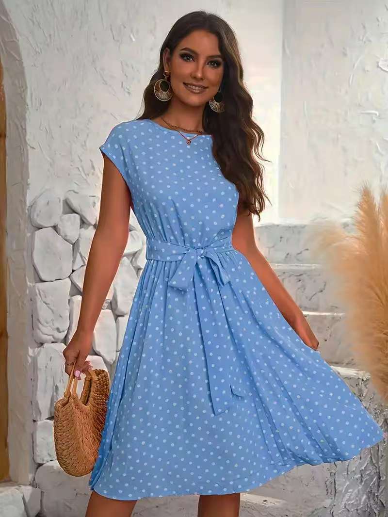 Damen Midikleid mit taillierendem Bindegürtel und verspieltem Polka-Dots Design Krohn-e