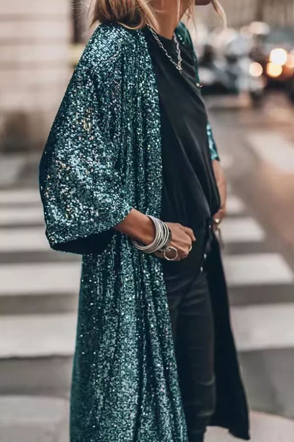 Krohn-e | Viertel Ärmel Party Pailletten Strickjacke Jacke