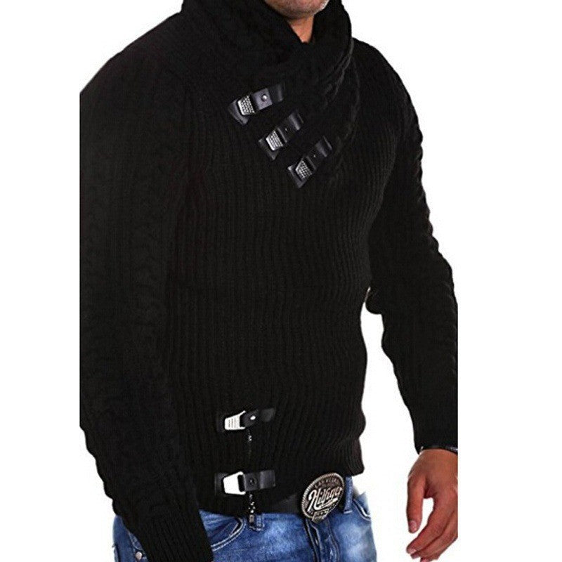 Herren modischer Strickpullover mit hohem Kragen und stilvollen Riegeln Krohn-e