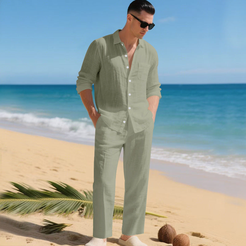 Herren leichtes Leinen-Outfit mit stilvollem Hemd und eleganter Hose Krohn-e