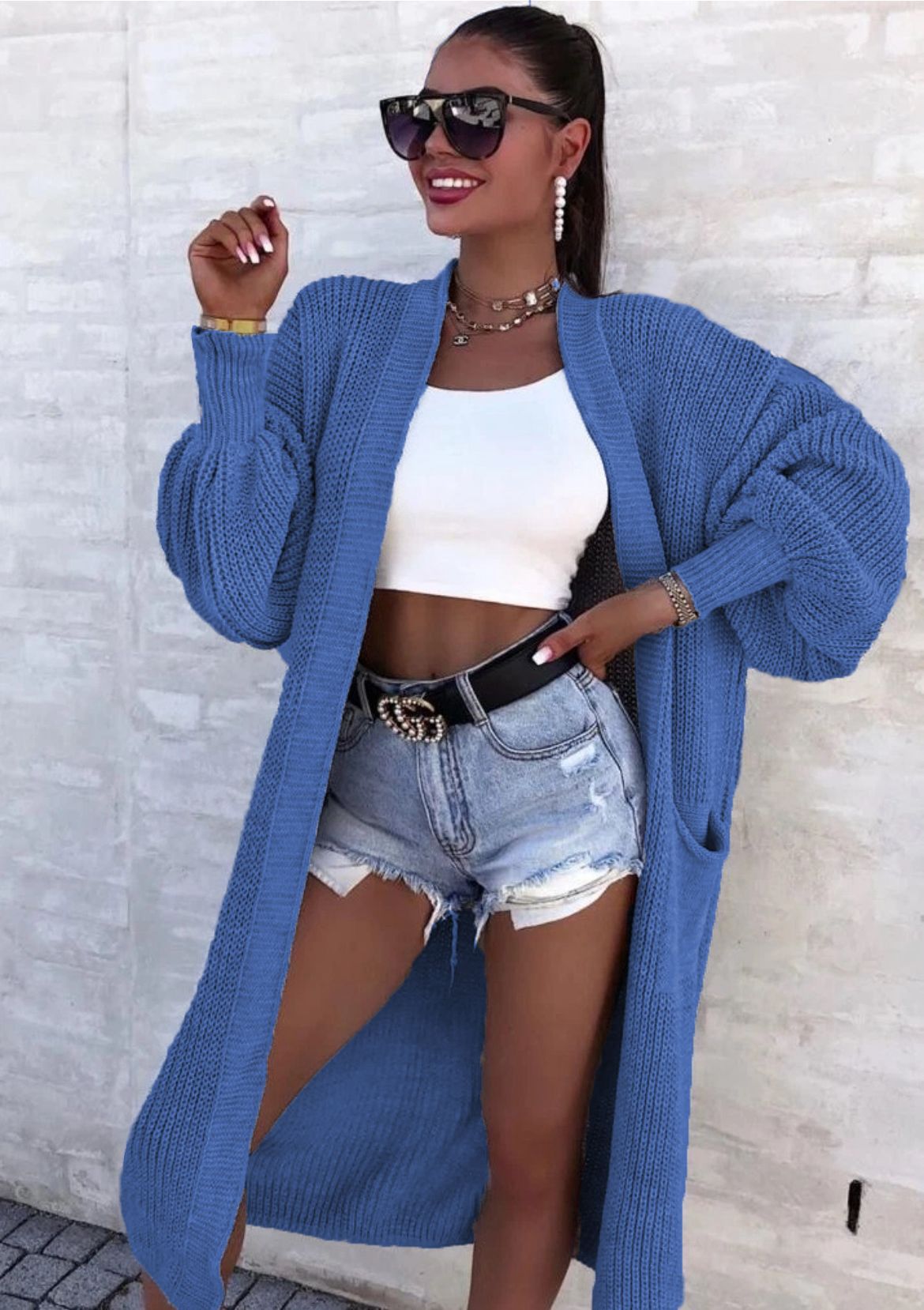 Damen Strickmantel mit weitem Schnitt und tiefen Taschen Krohn-e