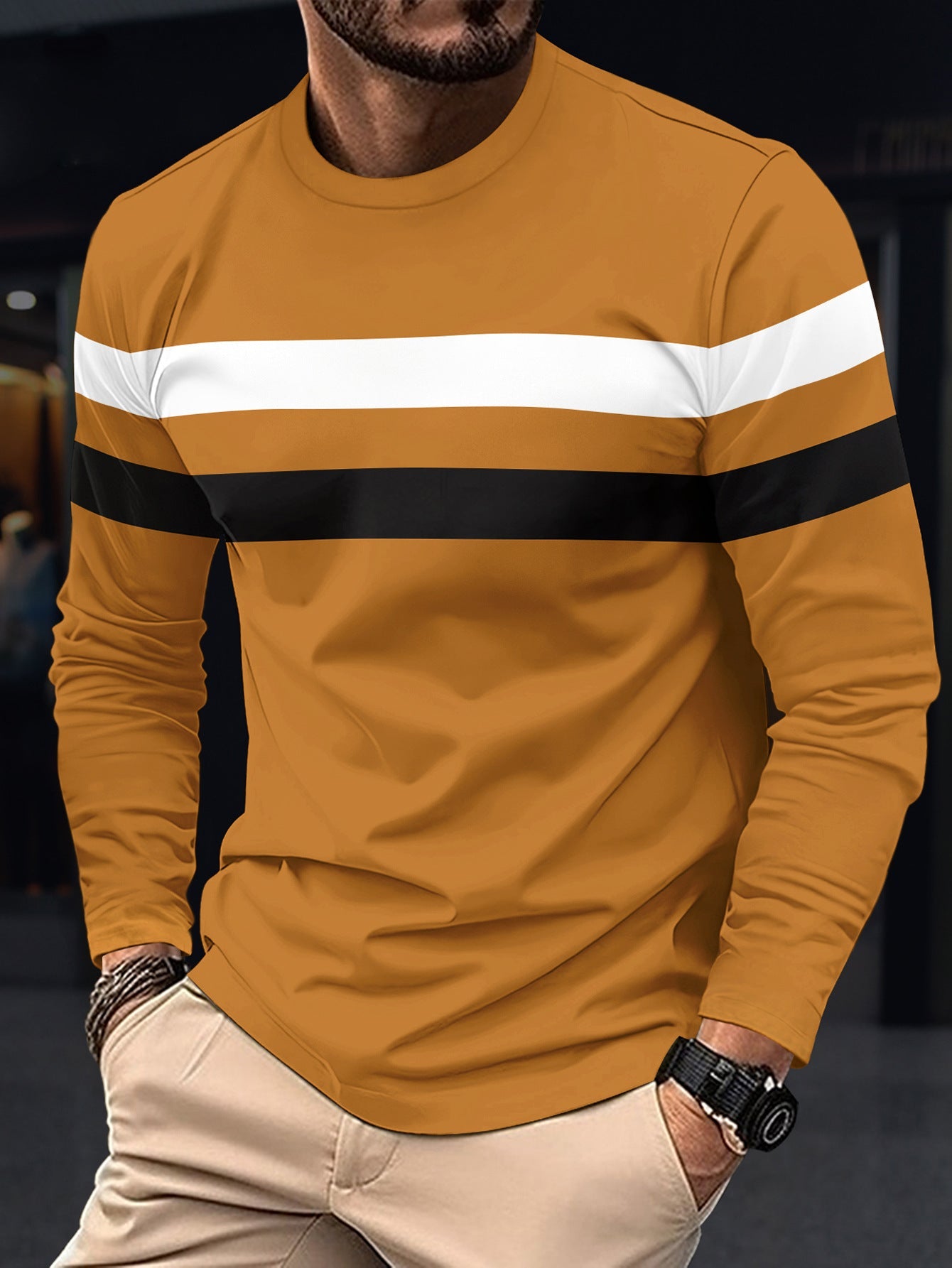 Herren modisches Langarmshirt mit sportlichen Streifen Krohn-e