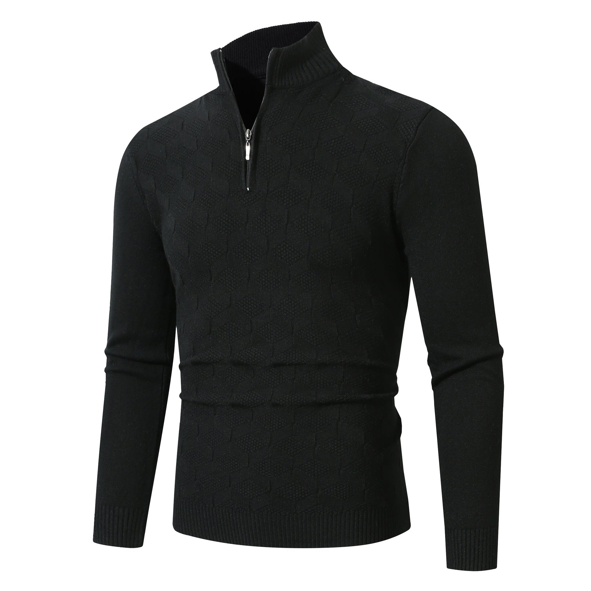 Herren lässiger Strickpullover mit halbem Reißverschluss und strukturiertem Muster Krohn-e