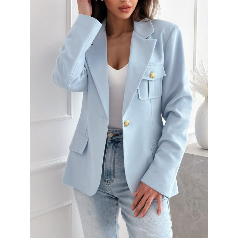 Damen klassische doppelt-knöpfte taillierte Blazer mit Taschen-Detail Krohn-e