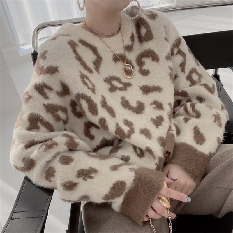 Damen Flauschiger Leopardenmuster Pullover Krohn-e