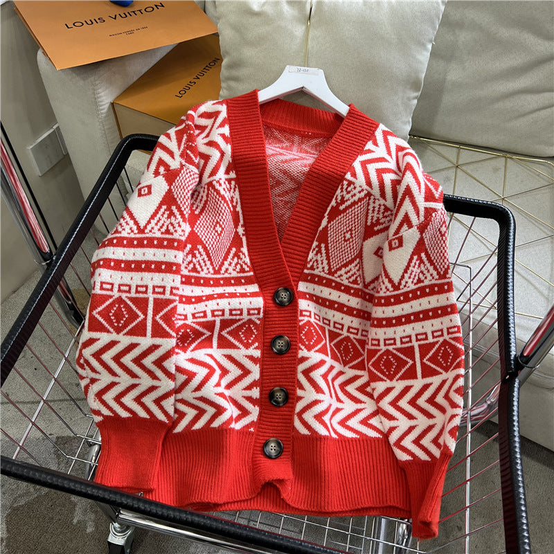Damen Übergroße Strickjacke mit geometrischem Muster Krohn-e