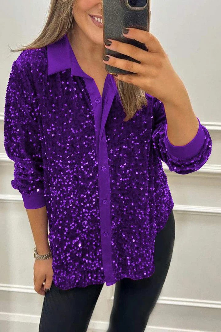 Damen Glitzernde Bluse aus Pailletten mit klassischem Kragen Krohn-e