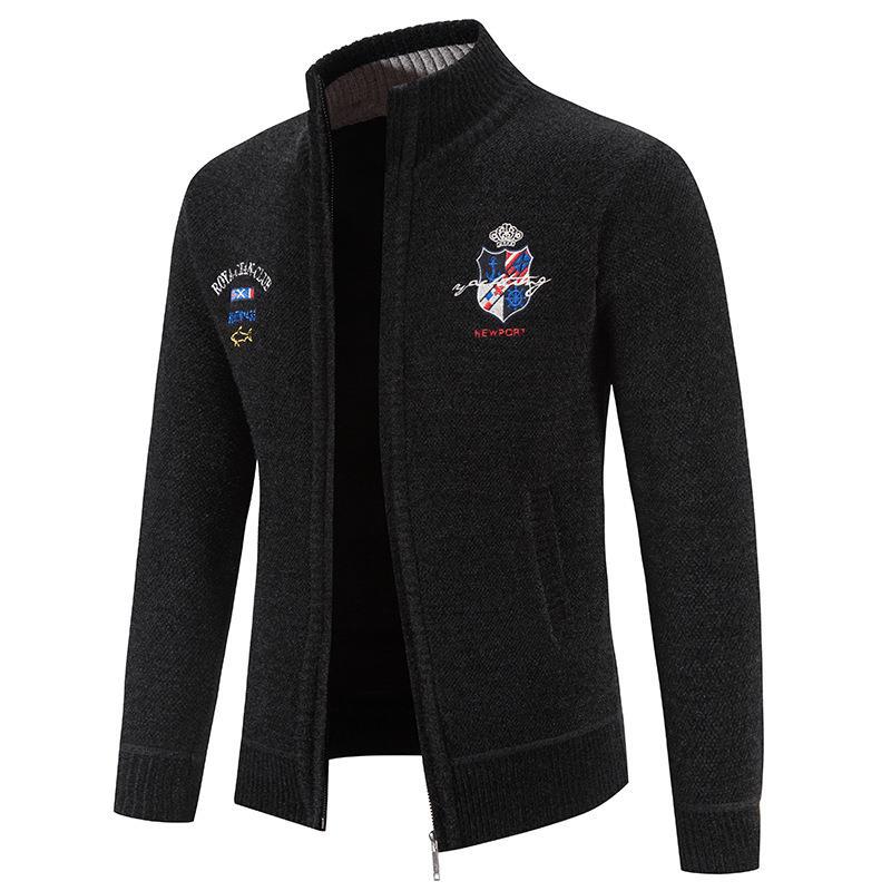 Herren modische Strickjacke mit hohem Kragen und detailreicher Stickerei Krohn-e