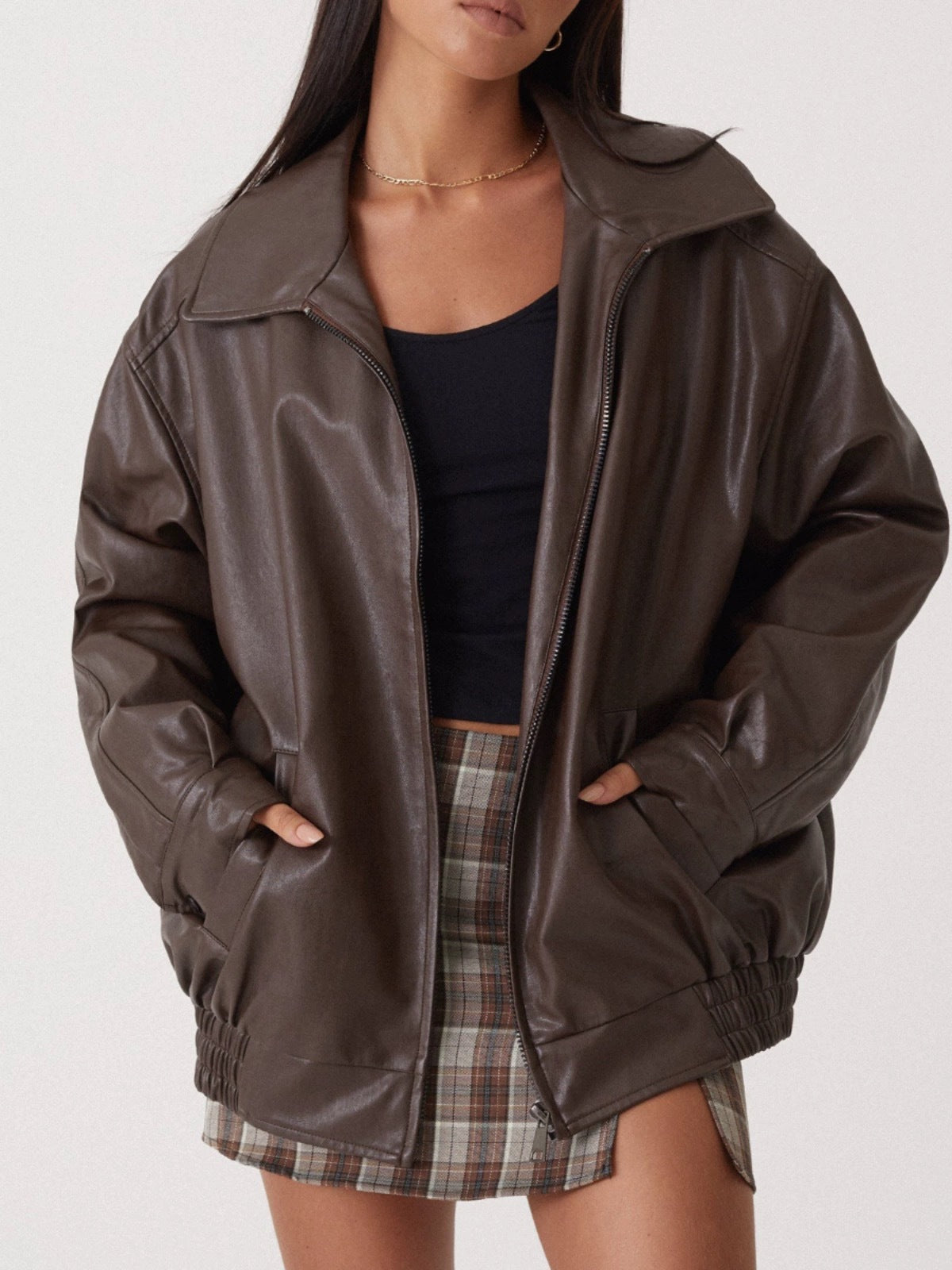 Damen lässige Kunstjacke mit elastischem Bund und praktischen Taschen Krohn-e