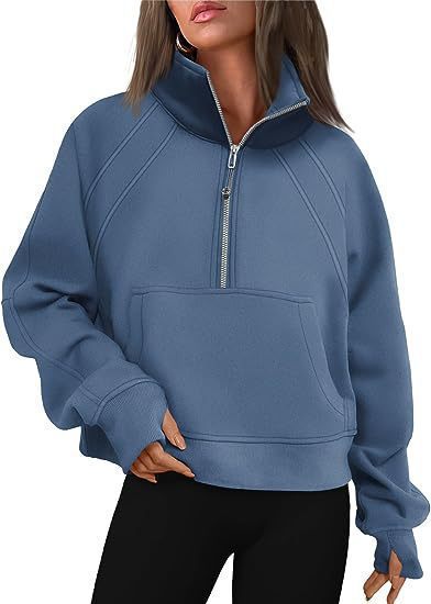 Damen kuscheliger Half-Zip Pullover mit Kapuze und Kängurutasche Krohn-e