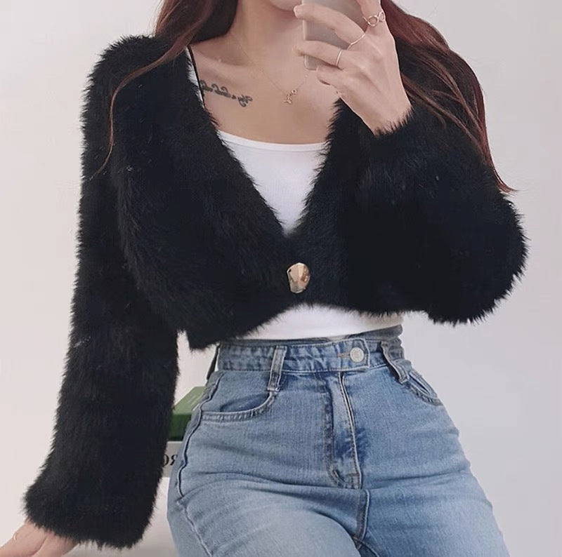 Damen kuschelige Bolerojacke im modischen und flauschigen Design Krohn-e