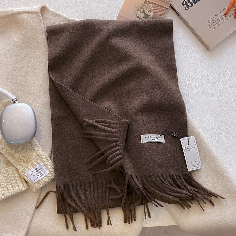 KROHN-E Damen Schal Quasten Weich Uni Beige