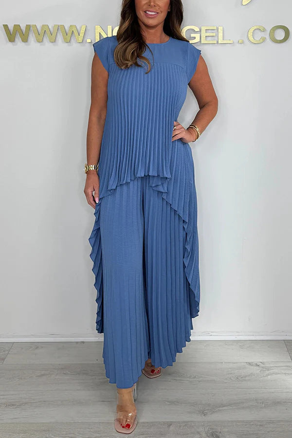 Damen elegantes Plissee-Jumpsuit mit asymmetrischem Saum und fließendem Design Krohn-e