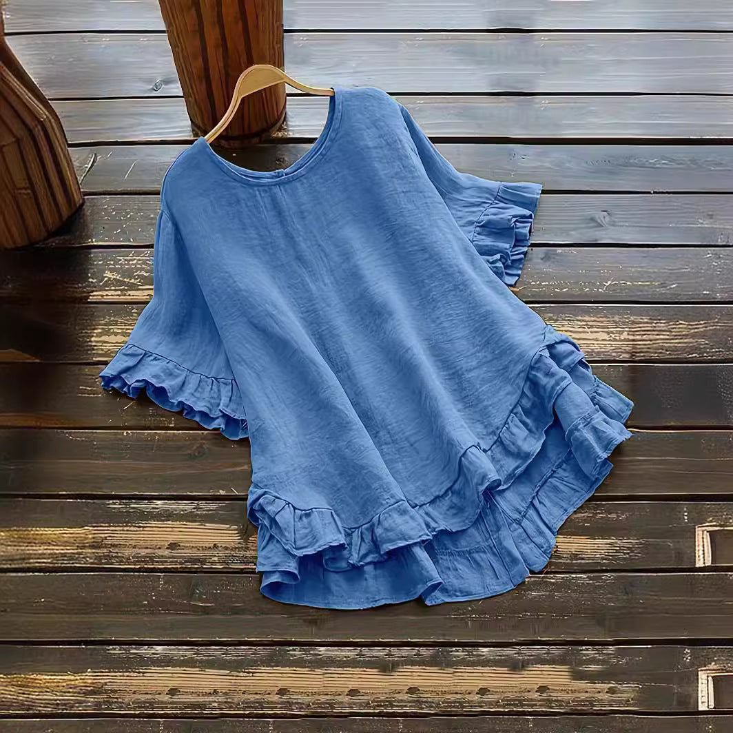 Damen lässiges Oberteil mit Rüschendetails und weit geschnittenem Design Krohn-e