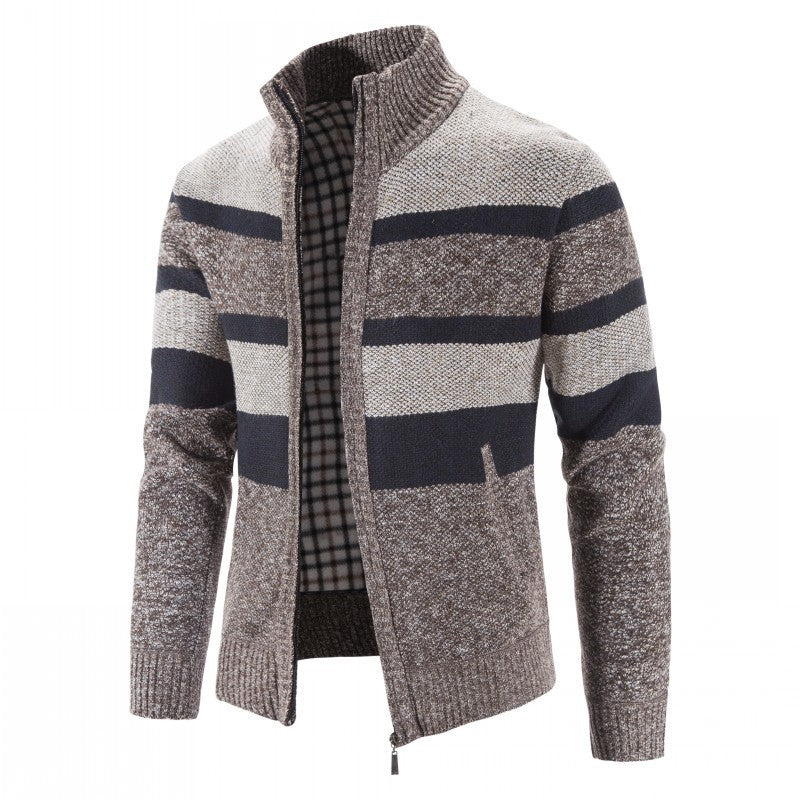 Herren modischer Strickpullover mit durchgehendem Reißverschluss und gestreiftem Design Krohn-e