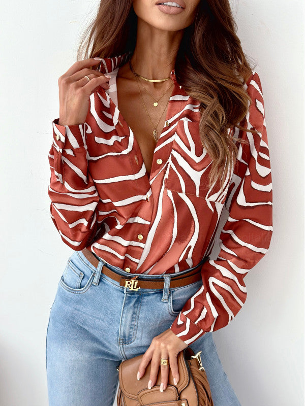Langarm Bluse mit Knöpfen und Druckmotiv, Reuben