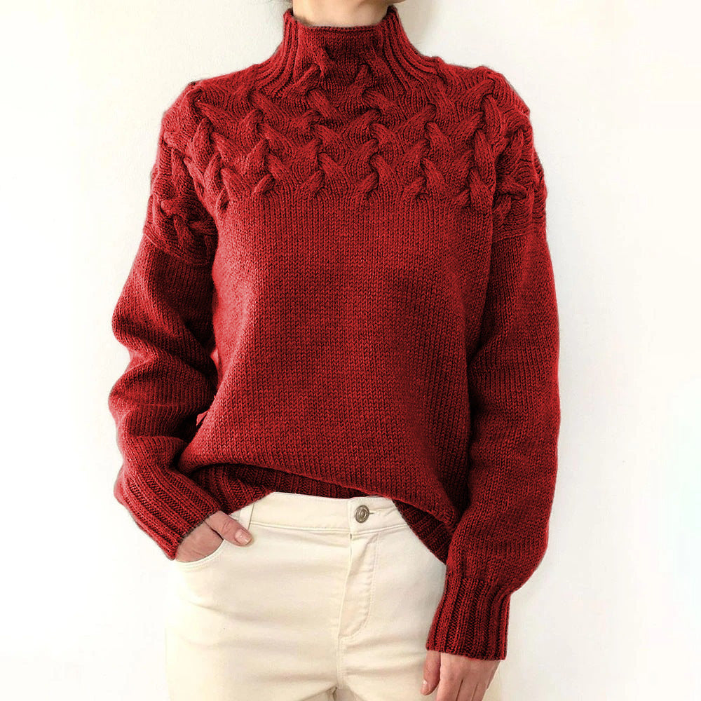 Damen Strickpullover mit hochgeschlossenem Kragen und trendigem Zopfmuster Krohn-e