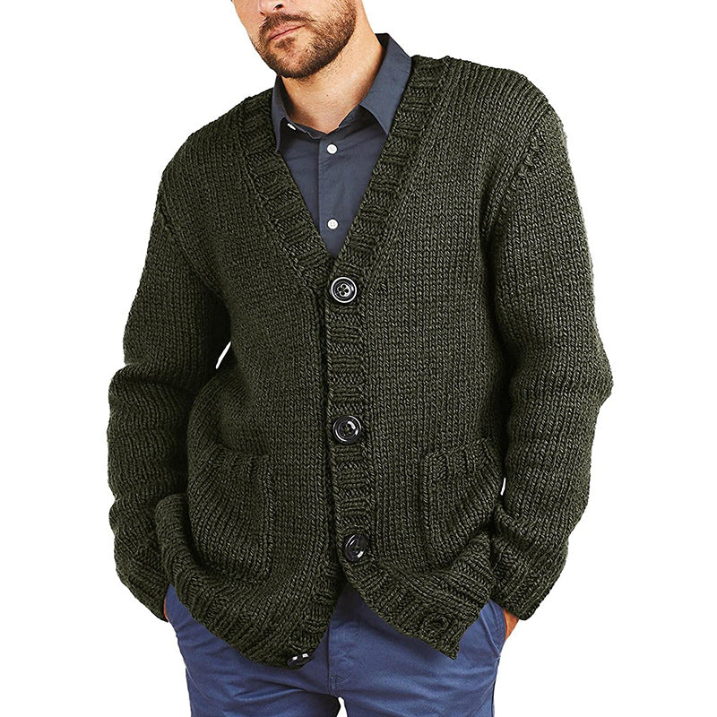 Herren Grobstrickjacke mit klassischem V-Ausschnitt und praktischen Taschen Krohn-e