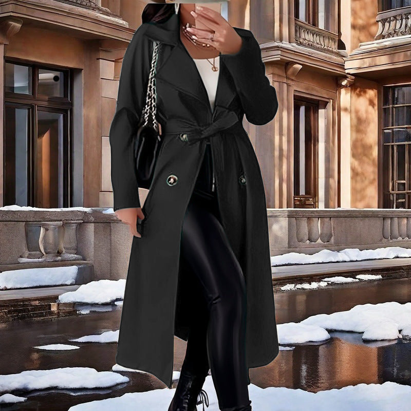 Damen Eleganter Trenchcoat mit Taillengürtel und doppelt geknöpften Details Krohn-e