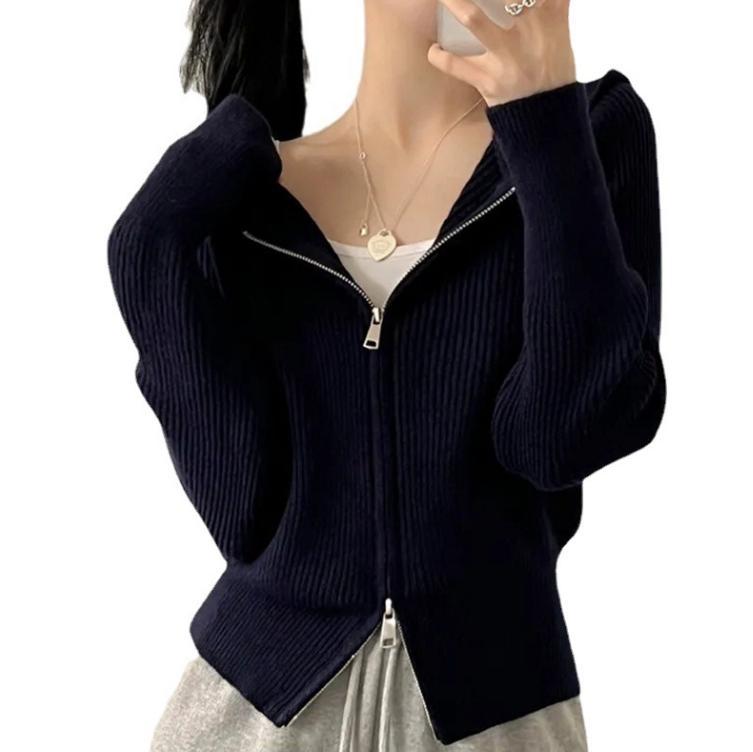 Damen lässige Strickjacke mit Kapuze und Reißverschluss Krohn-e