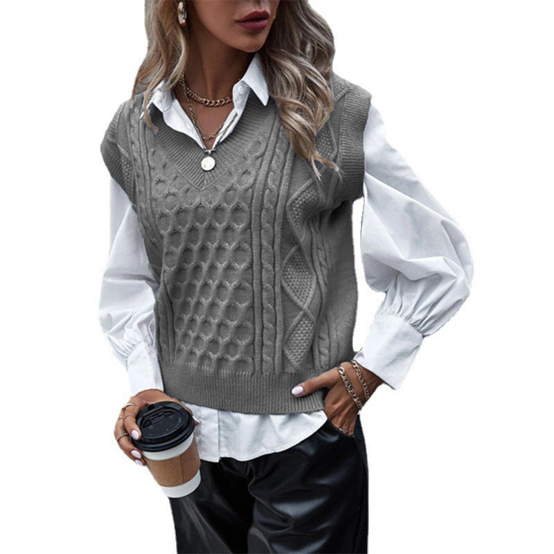 Damen Strickpullover mit Zopfmuster und V-Ausschnitt Krohn-e