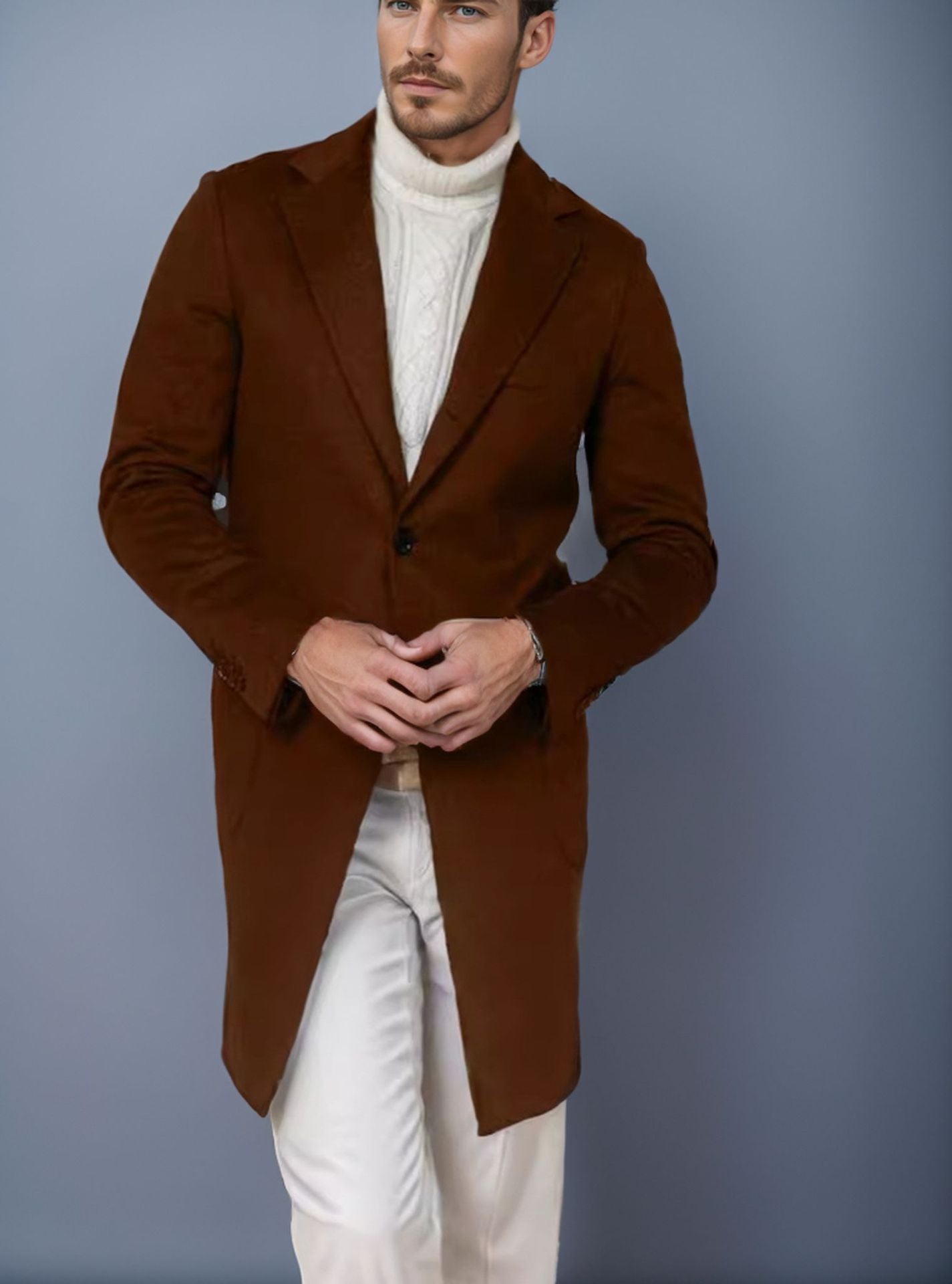 Herren eleganter Langmantel aus weichem Stoff Krohn-e