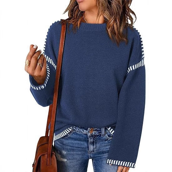 Damen modischer Pullover mit strukturiertem Material und streifenförmigen Details Krohn-e